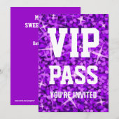 Glitz Paarse 'VIP PASS'-uitnodiging Kaart (Voorkant / Achterkant)