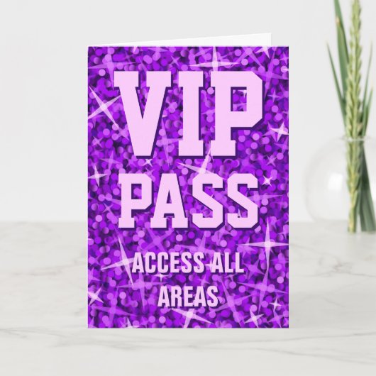Glitz Paarse 'VIP Pass' Valentijnsdag kaart (Voorkant)