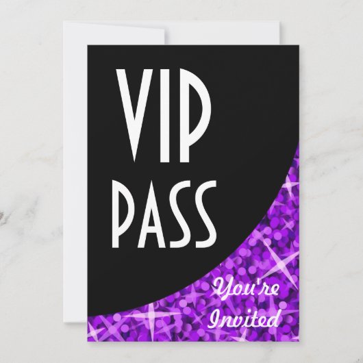 Glitz Paarse zwarte kromme "VIP-pas"-uitnodiging Kaart (Voorkant)