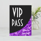 Glitz Paarse zwarte kromme "VIP-pas"-uitnodiging Kaart (Staand voorkant)