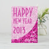 Glitz Pink courbe "Bonne année" invitation (Debout devant)