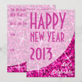 Glitz Pink courbe "Bonne année" invitation (Devant / Derrière)
