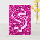 Glitz Pink dollar "$" Carte de voeux 'Your Text' (Fleur jaune)