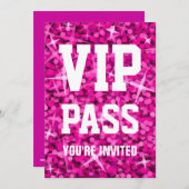 Glitz Pink 'VIP PASS'-uitnodiging Kaart (Voorkant / Achterkant)