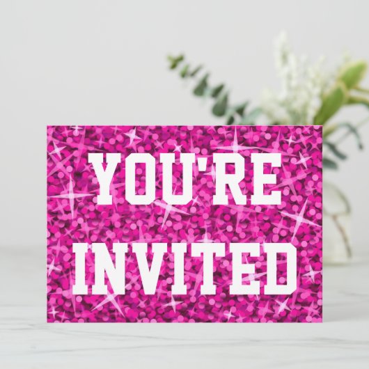 Glitz Pink Vous êtes invité invitation texte blanc (Debout devant)