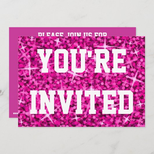 Glitz Pink Vous êtes invité invitation texte blanc (Devant / Derrière)