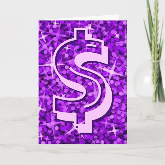 Glitz Purple dollar "$" Carte de voeux 'Your Text' (Devant)