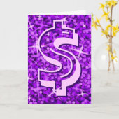 Glitz Purple dollar "$" Carte de voeux 'Your Text' (Fleur jaune)