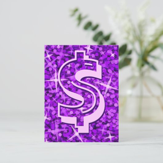 Glitz Purple dollar '$' carte postale (Debout devant)