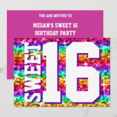 Glitz Rainbow Stripe 'Sweet 16' horizontaal Kaart (Voorkant / Achterkant)