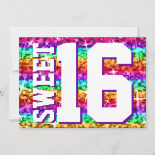 Glitz Rainbow Stripe 'Sweet 16' horizontaal Kaart