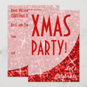 Glitz Red courbe "Fête de Noël !" invitation (Devant / Derrière)