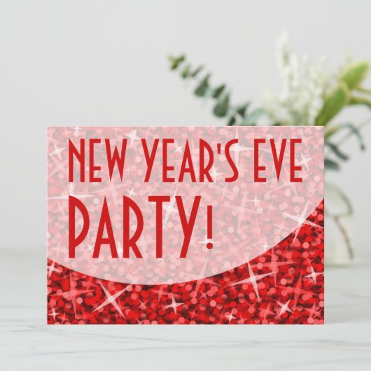 Glitz Red curve 'Oudejaarsfeest' uitnodiging (Staand voorkant)