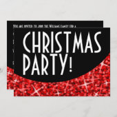 Glitz Red noir courbe 'Noël fête' invitation (Devant / Derrière)