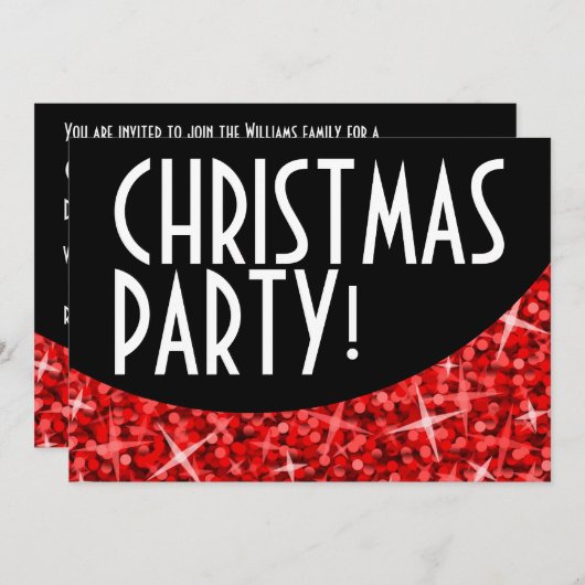 Glitz Red noir courbe 'Noël fête' invitation (Devant / Derrière)