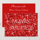Glitz Red 'Vous êtes invité' invitation Noël (Devant / Derrière)