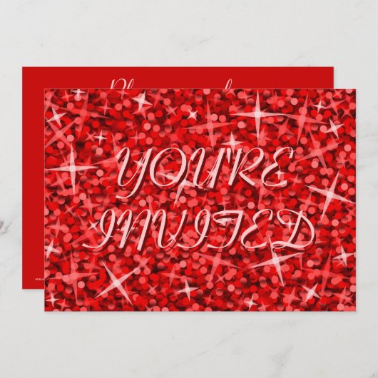 Glitz Red 'Vous êtes invité' invitation texte rose (Devant / Derrière)