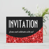 Glitz Red zwarte kromme "Uitnodiging" Kaart (Staand voorkant)
