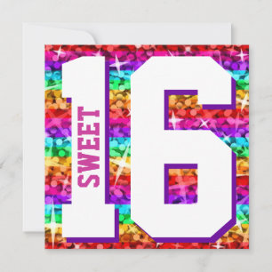 Glitz Regenboogstreep 'Sweet 16' uitnodigingsplein Kaart