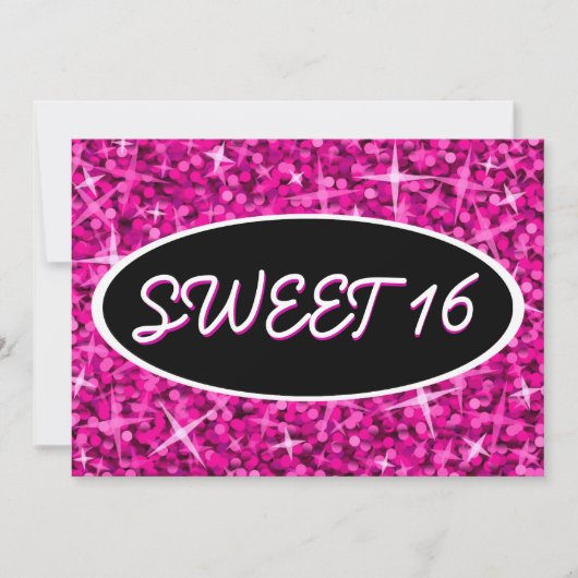 Glitz rose 'Sweet 16' invitation noire ovale (Devant)