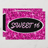 Glitz rose 'Sweet 16' invitation noire ovale (Devant / Derrière)