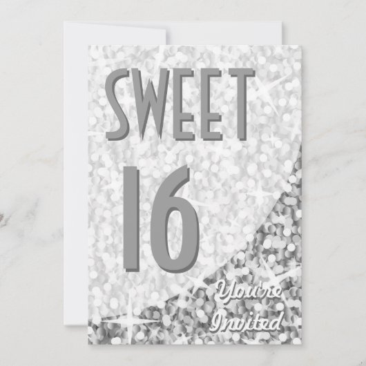 Glitz "Silver" courbe "Sweet 16" invitation (Devant)