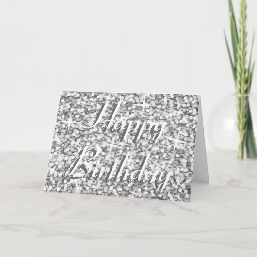 Glitz "Silver" "Happy Birthday"-kaarttekst Kaart (Voorkant)