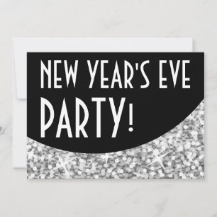 Glitz "Silver" zwarte kromme "New Year's Eve Party Kaart