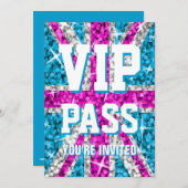 Glitz UK Pink "VIP PASS"-uitnodiging Kaart (Voorkant / Achterkant)