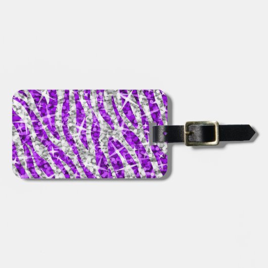 Glitz Zebra Paars "text"-bagagelabel Bagagelabel (Voorkant horizontaal)