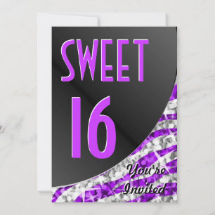 Glitz Zebra Paarse kromme "Sweet 16"-uitnodiging Kaart