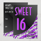 Glitz Zebra Purple courbe "Sweet 16" invitation (Devant / Derrière)