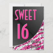 Glitz Zebra Rose courbe "Sweet 16" invitation (Devant)