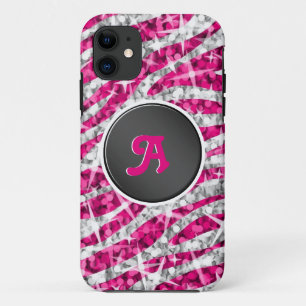 Glitz Zebra Roze monogram iPhone zwart 11 Hoesje