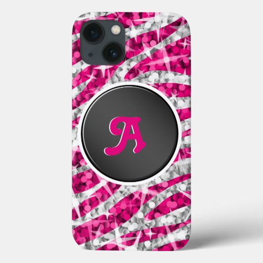 Glitz Zebra Roze monogram zwart Case-Mate iPhone Case (Achterkant)