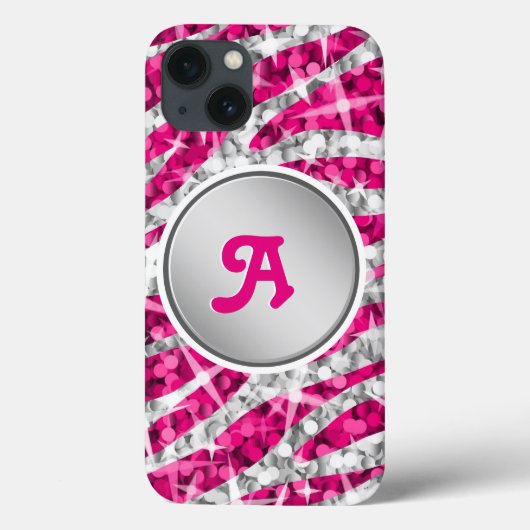 Glitz Zebra Roze print monogram zilver Case-Mate iPhone Case (Achterkant)