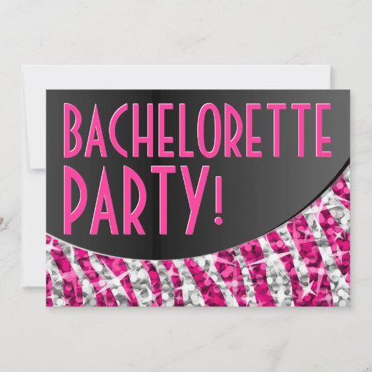 Glitz Zebra Roze zwarte kromme "Bachelorette Party Kaart (Voorkant)