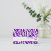 Glitz Zebra violet carte de visite blanc rayé (Debout devant)