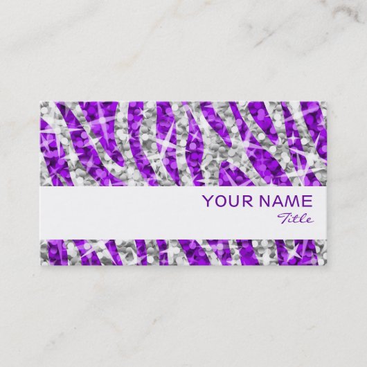 Glitz Zebra violet carte de visite blanc rayé (Devant)