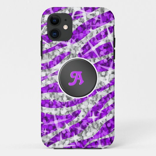 Glitz Zebra violet coque iphone monogramme noir (Dos)