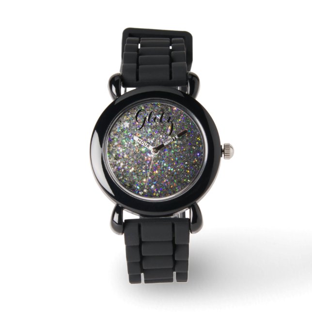 Glitz Zilver en Hologram Glitter Watch! Horloge (Voorkant)