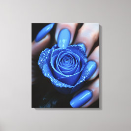 Glitzernde Blaue Rose mit Passenden Nägeln Canvas Afdruk