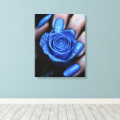 Glitzernde Blaue Rose mit Passenden Nägeln Canvas Afdruk (Insitu (Houten vloer))