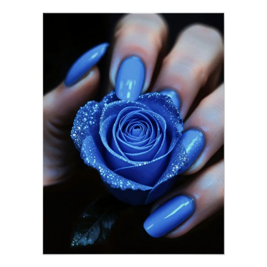 Glitzernde Blaue Rose mit Passenden Nägeln Perfect Poster (Voorkant)