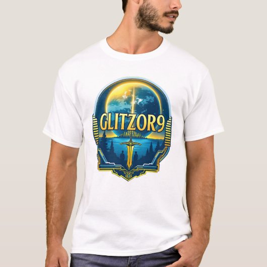 Glitzor9 Skyline Badge — Planet & Blade Emblem T-shirt (Voorkant)
