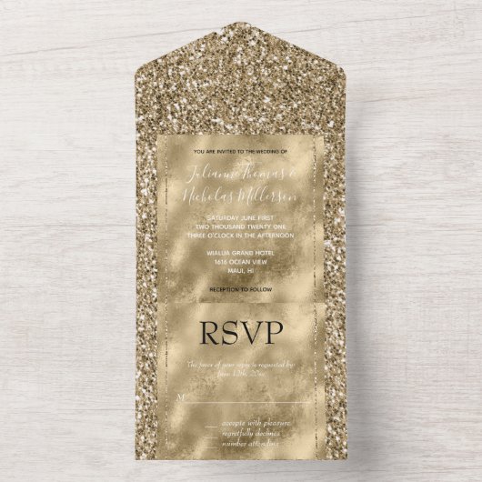 Glitzy Antiek Gold Glitter      All In One Uitnodiging (Binnen)