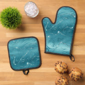 Glitzy Aqua Blauw Turquoise Marmer Ovenwant & Pannenlap Set (Top down)