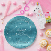 Glitzy Aqua Blue Bruiloft Papieren Bordje (Feest)