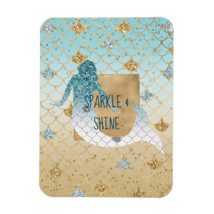 Glitzy Aqua Mermaid Blue Glitter   Magneet
