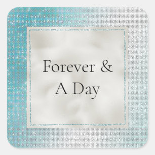 Glitzy Aqua Ombre Sparkle Bruiloft Vierkante Sticker